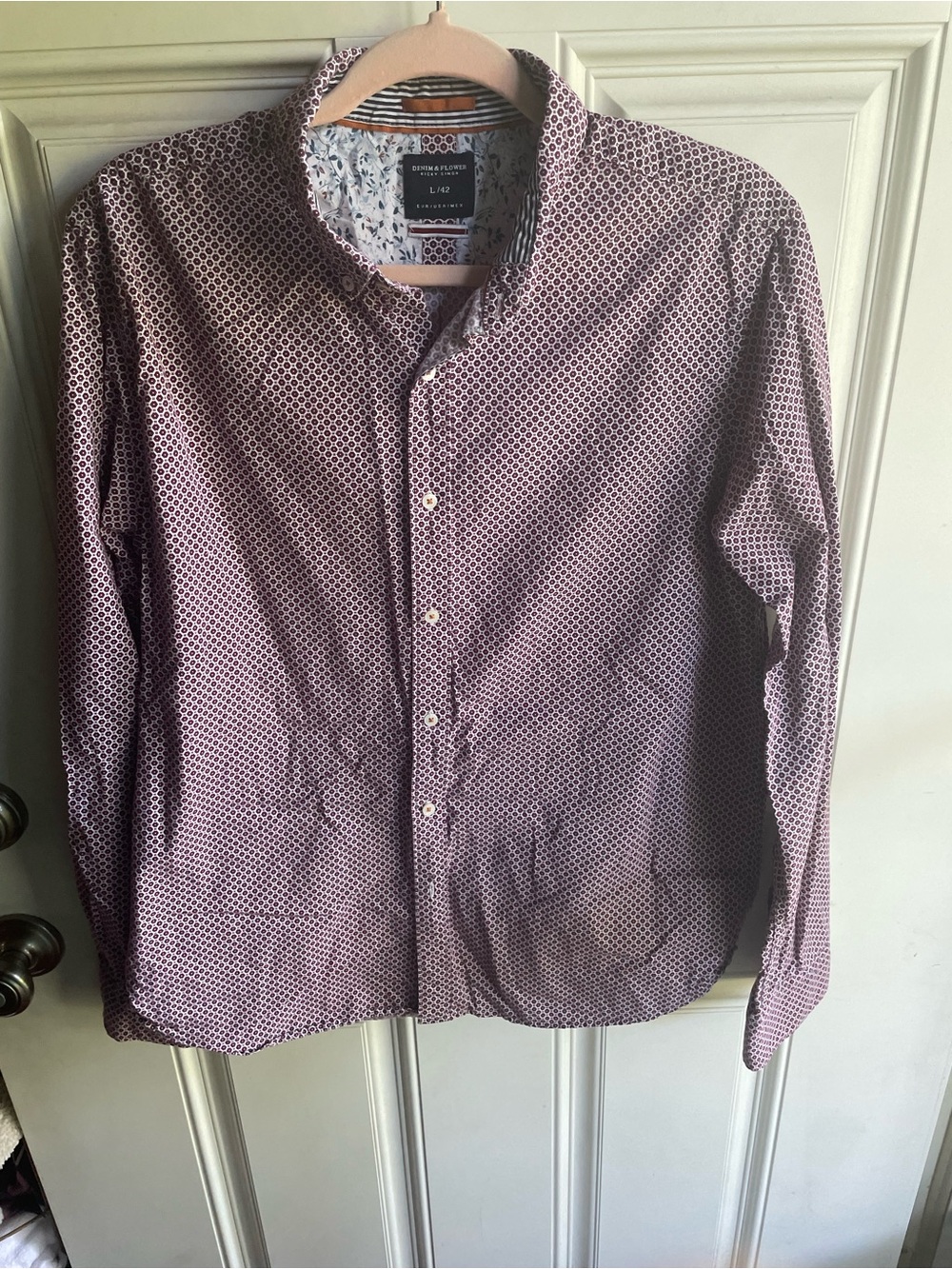 Denim & Flower Men's Button-Down Shirt - Burgundy Geo Print